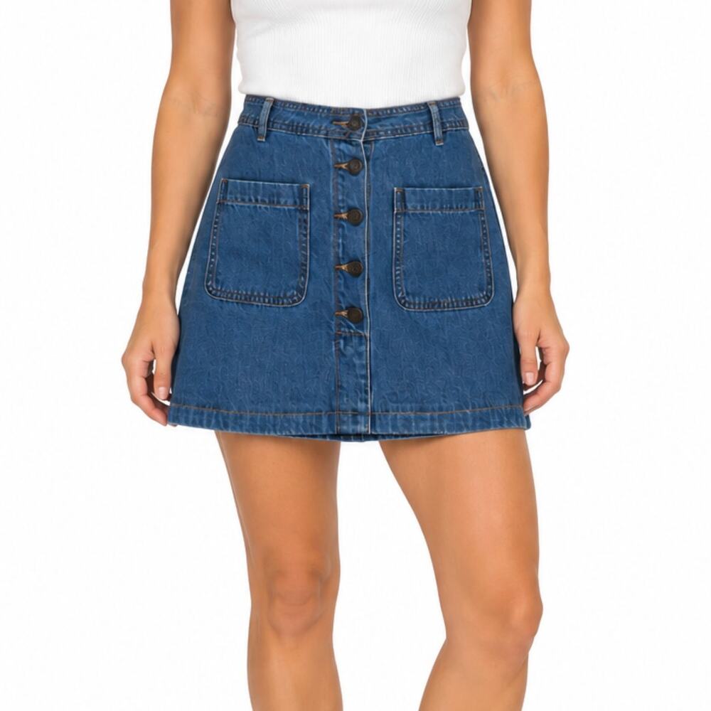 Old Navy Blue Medium Wash Button Front Denim Mini Skirt Size 4 Small Jean Skirt